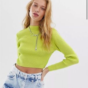 COLLUSION cropped rib sweater with high neck